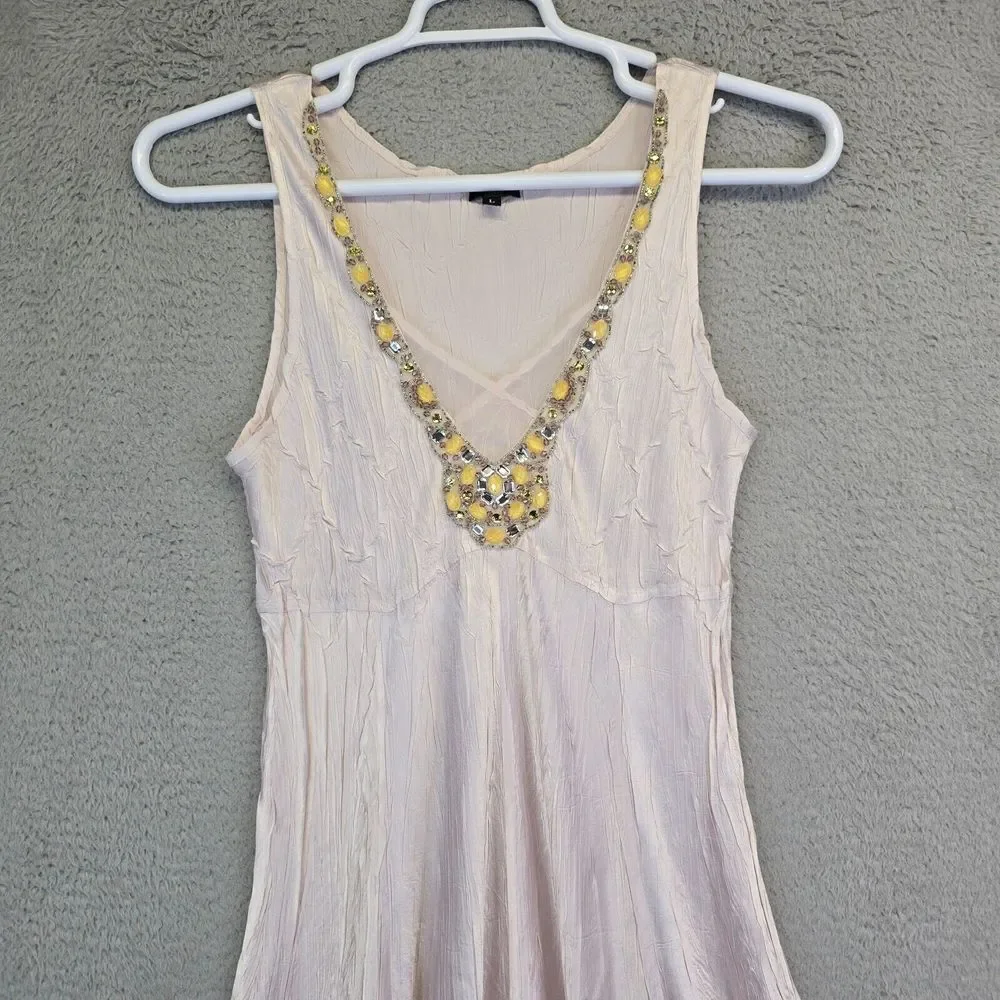 Vintage Komarov Maxi Dress Womens L Jeweled Neckline Charmeuse Asymmetric Flowy - Picture 3 of 16